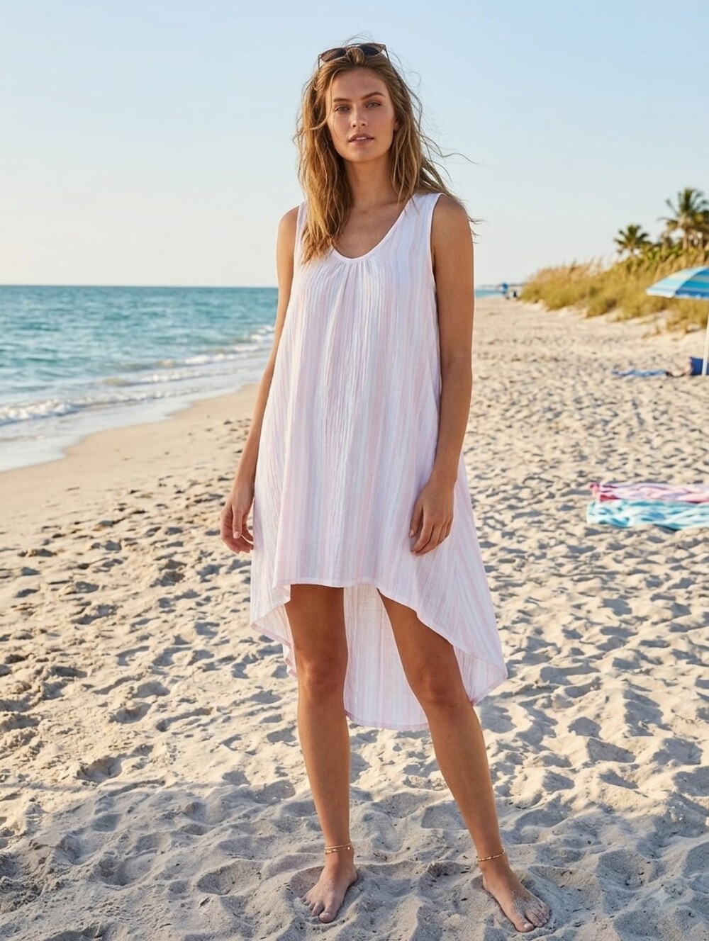 April Cornell Pale Pink & White Striped Sleeveless Cotton Chemise